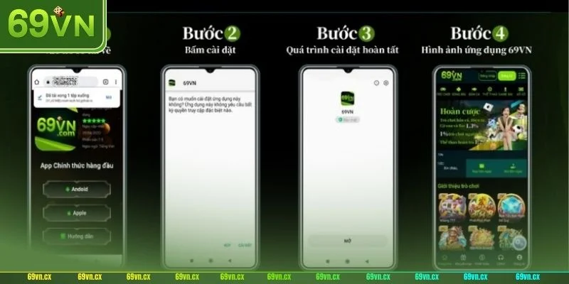 Thao tác tải app 69VN cực dễ với đủ mọi phiên bản.