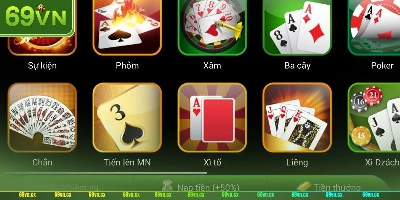 Tổng hợp kho game bài hot hit tại nhà cái 69VN.